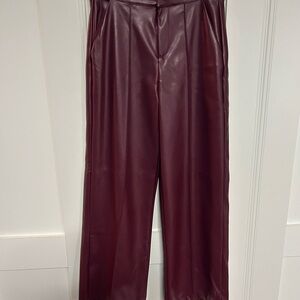 Burgundy Faux Leather Wide Leg Pants